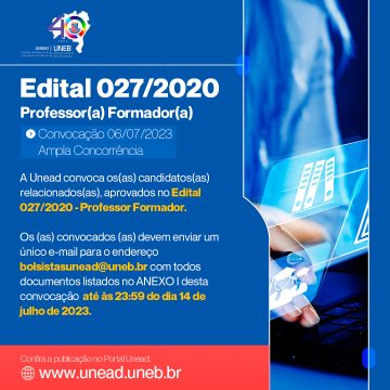 Unead divulga convocação do Edital 027/2020 – Professor(a) Formador(a) – Publicação 06/07/2023