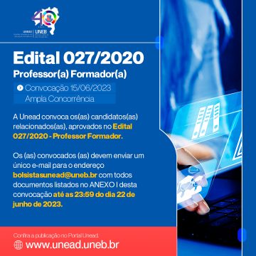 Unead divulga convocação do Edital 027/2022 – Professor(a) Formador(a) – Publicação 15/06/2023