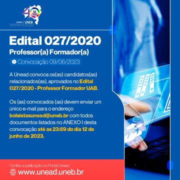 Unead divulga convocação do Edital 027/2022 – destinado à função de Professor Formador – Publicação 09/06/2023