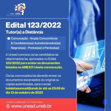 Unead divulga convocação do Edital 123/2022 – Tutor a Distância – Publicação 09/10/2023