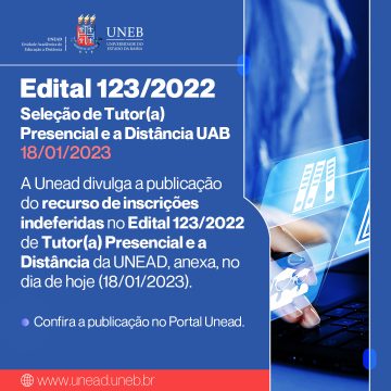 Unead divulga a publicação do recurso de inscrições indeferidas no Edital 123/2022 de Tutor(a) Presencial e a Distância