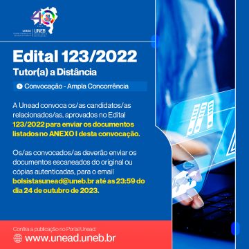 Unead divulga convocação do Edital 123/2022 – Tutor a Distância – Publicação 17/10/2023