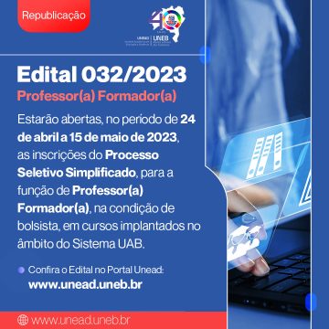 Unead divulga a Republicação do Edital 032/2023 – Professor/a Formador/a UAB