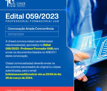 Unead convoca – Edital 059/2023 – Professor Formador UAB – Ampla Concorrência – 23/03/2024