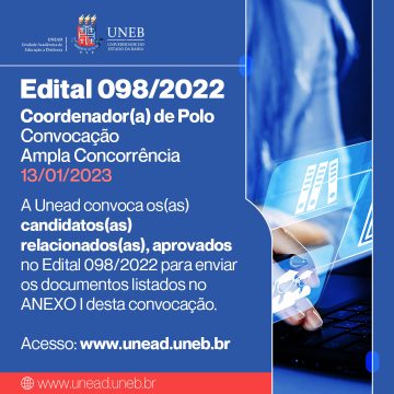 Unead divulga convocação do Edital 098/2022 – destinado à função de Coordenador(a) de Polo – Publicação 13/01/2023