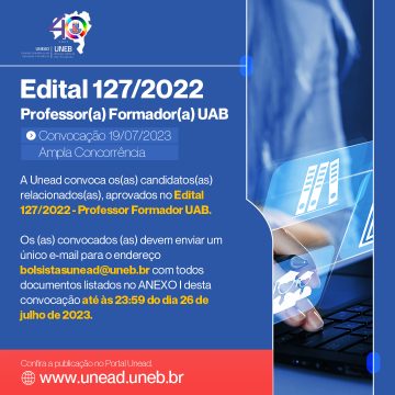 Unead divulga convocação do Edital 127/2022 – Professor(a) Formador(a) UAB – Publicação 19/07/2023 – Ampla Concorrência