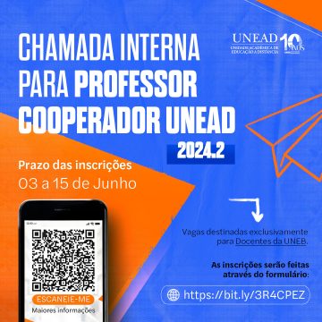 Unead divulga Chamada Interna para Professor Cooperador UNEAD 2024.2