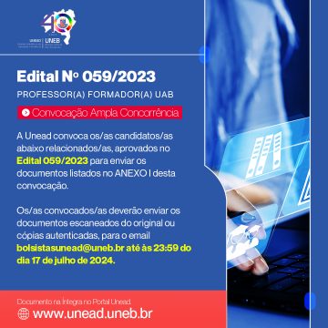 Unead convoca – Edital 059/2023 – Professor Formador UAB – Ampla Concorrência – 10/07/2024