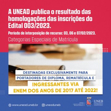A UNEAD publica o resultado das homologações das inscrições do Edital 003/2023
