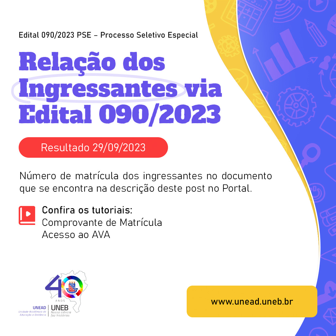 Unead divulga Relação dos Ingressantes via Edital 090/2023