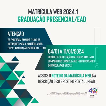 Unead divulga Matrícula Web 2024.1 – Graduação Presencial / EAD – Últimos dias