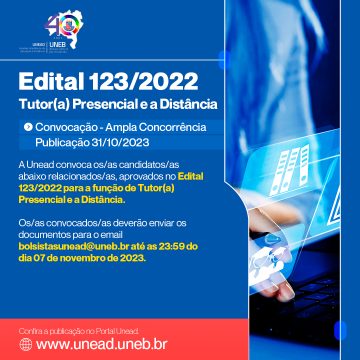 Unead divulga convocação – Ampla Concorrência – do Edital 123/2022 – Tutor(a) Presencial e a Distância – Publicação 31/10/2023