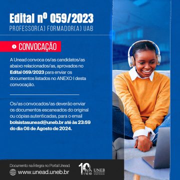 Unead convoca – Edital 059/2023 – Professor(a) Formador(a) UAB