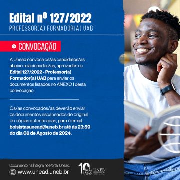 Unead convoca – Edital 127/2022 – Professor(a) Formador(a) UAB