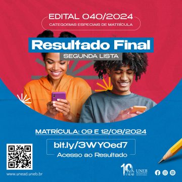 Unead divulga Resultado Final – 2ª Lista – Edital 040/2024 | Categorias Especiais de Matrícula