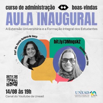 Unead convida para Aula inaugural de Boas-vindas do Curso de Administração, amanhã às 19h