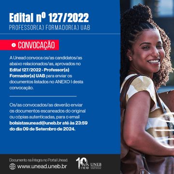 Unead convoca – Edital 127/2022 – Professor(a) Formador(a) UAB